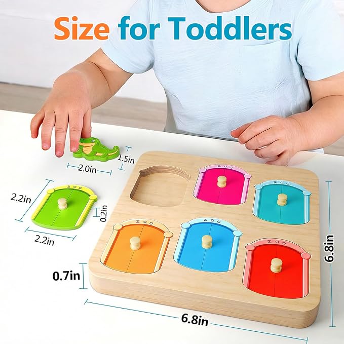Wooden Animal Peg Puzzle : Baby Puzzles 12-18 Months, Montessori Baby Toys for 1 Year Old, Preschool Learning Activities for Toddlers 1-3, Christmas Birthday Gifts for Boys, Girls