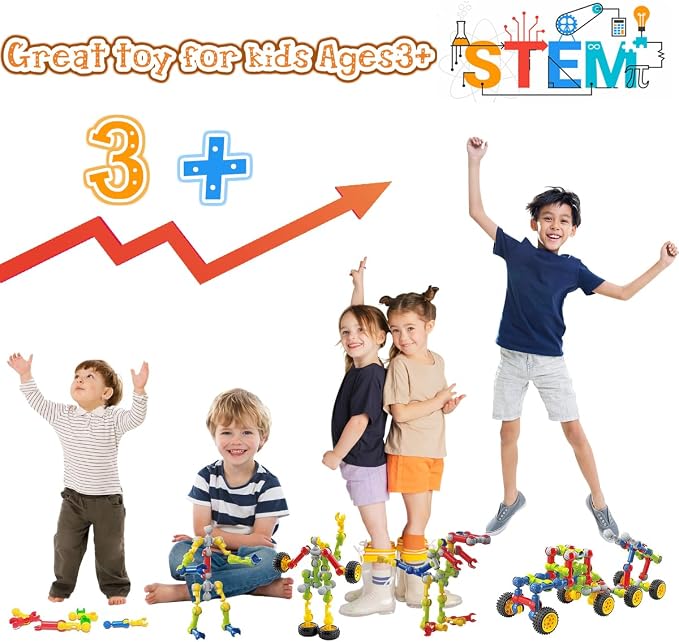 KUTOI Stem Building Blocks Set - 167 Pcs With Wheels - Ideal for 5 Year Old Boys and Girls - Educational and Creative Building Games