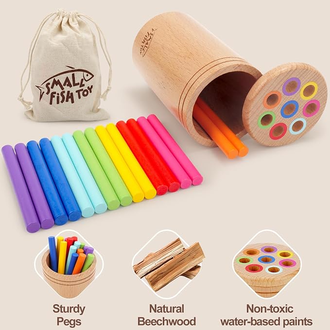 Montessori Toys for Toddlers 1-3 Wooden Fine Motor Learning Preschool Toys | Sensory Color Sorting Toy for 18 Month Old Babies, Solid Wood Educational Busy Board Travel Birthday Gift for Boys Girls