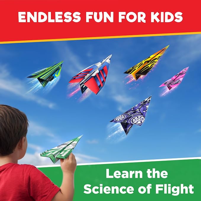 Doctor Jupiter Paper Airplane Book Kit for Kids Ages 4+, Craft Toy | Birthday Gift Ideas for Boys & Girls Ages 4,5,6,7,8,9,10, Origami Kit, STEM Learning Toy, 50+ Planes, 500+ Stickers