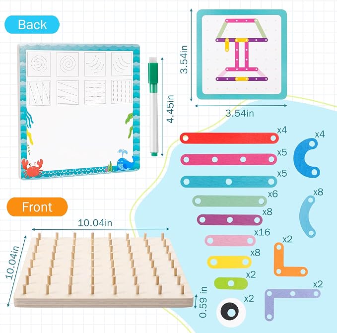 EZVYAO Wooden Montessori Toy for Toddlers, Letter Number Construction Set Pegboard Puzzle Stacking Blocks, Preschool Learning ABC Shape Educational Toys for Kids Boys Girls