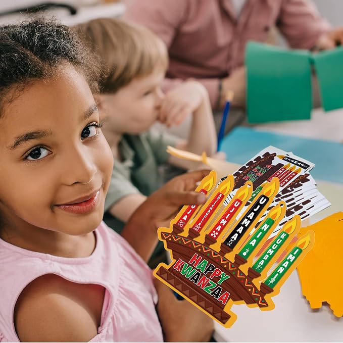 Cinrobiye 24 Set Kwanzaa Craft Kit Bulk DIY Kinara Candles Arts and Crafts with Stickers Happy Kwanzaa Hanging Ornament Gifts for Home School Art Project Activity African Heritage Holiday Party Favors
