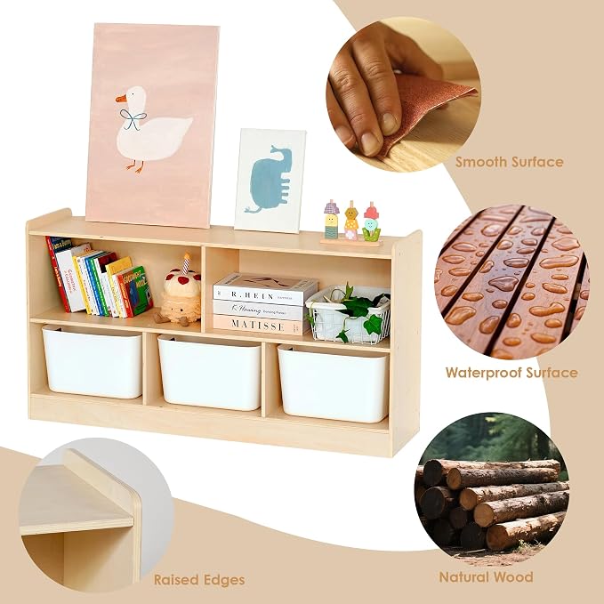 Montessori Book and Toy Shelf for Kids, 5-Section Organizer, Birch Plywood | Open Shelving with Customizable 5-Section Layout for Kids Room, Playroom, Classroom, Books, and Toys
