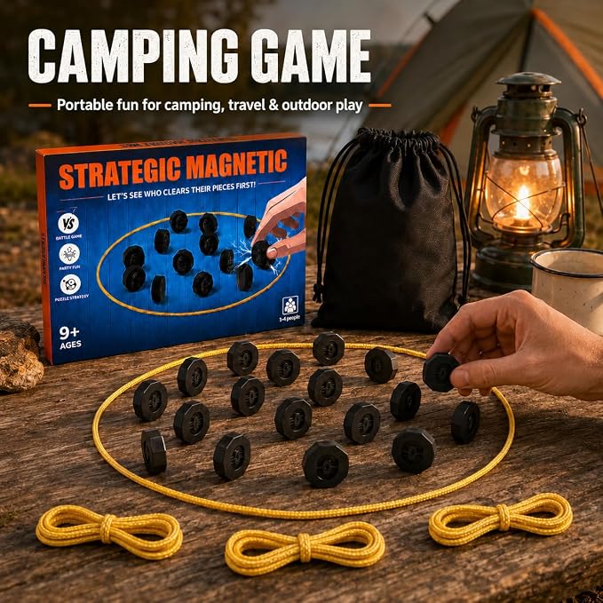 Magnetic Chess Game with 20 Full-Size Stones, Magnet Game with 3 String | Portable family game for kids, teens and adults, perfect for game nights, parties, travel, camping and indoor or outdoor play