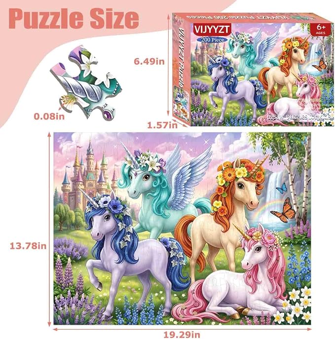 Puzzles for Kids Ages 6-8 8-10, 200 Piece Castle Unicorn Jigsaw Puzzle | Educational Learning Toy Jigsaw Puzzles for Kids Ages 10-12, Great Birthday & Holiday Gift for Boys and Girls, Home Decor