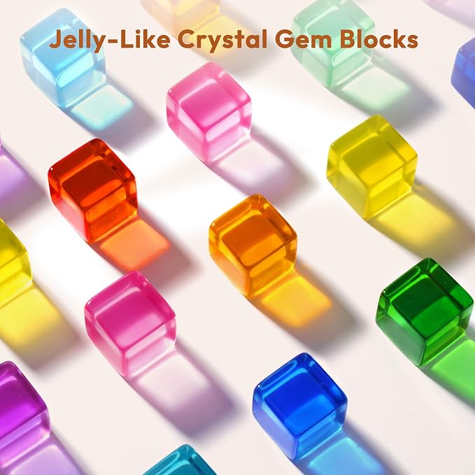 Woodtoe Rainbow Building Blocks for Toddlers, 24 PCS Gem Blocks for Kid 3-6 | Acrylic Blocks, Montessori Stacking Toy for 3 4 5 6 Year Old, Educational STEM Creative Sensory Toy Gifts for Kids Boys Girls