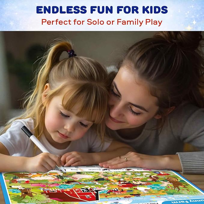 Busy Book for Toddlers 3-5 - Reusable Dry Erase Workbooks for Kids 4-6 | Adventure Search and Find Activity Pad - Toddler Workbook with Markers for Travel and Quiet Time