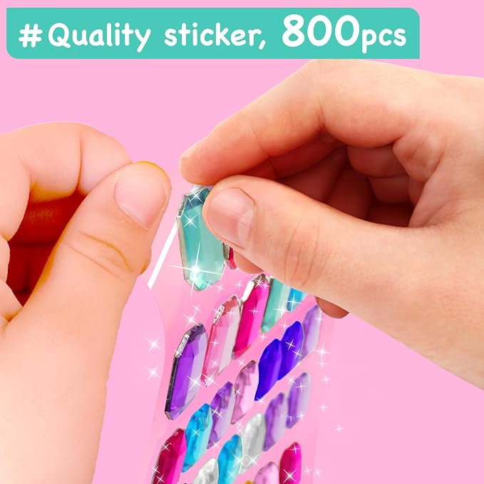 EZCRA Mermaid Gem Sticker Kit for Kids - 800 Stickers, 8 Underwater Themes | Diamond Art Stickers and Gem Craft Set. Mess-Free and DIY Arts and Crafts. Birthday and Holiday Gift for Girls Ages 3-8.