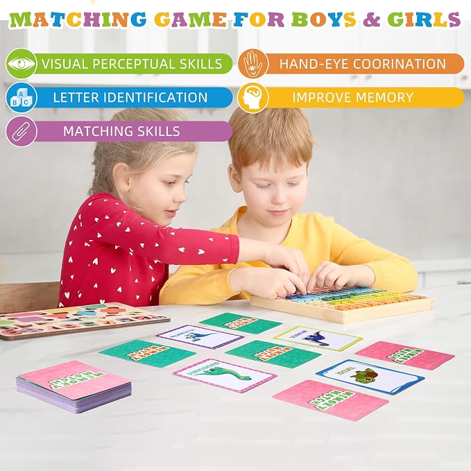 Zubebe 4 Sets Memory Matching Card Game Ages 4+, Family Party Game,Style 1 | Learning Toy with Animal Dinosaur Food Themes, Ideal for Family Night Classroom Prizes Party Favors, Builds Memory Skills