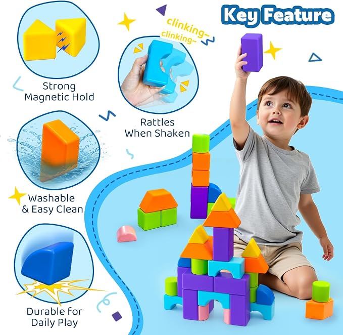 Pairez Toys Magnetic Building Blocks, Magnetic Blocks for Kids Ages 4-8 | 37 PCS 3D Multi-Shape Stacking Blocks, Sensory Montessori Magnet Cubes Toys for Boys & Girls, Toddler Travel Toys, Kids Gifts