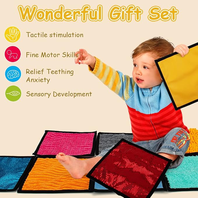 16 Set Sensory Mini Mats Assorted Textured Sensory Floor Tiles Sensory Wall | Early Sensory Exercise Sensory Mats Sensory Toys for Autistic Children Kids Baby Toddler Fidgeting Activity