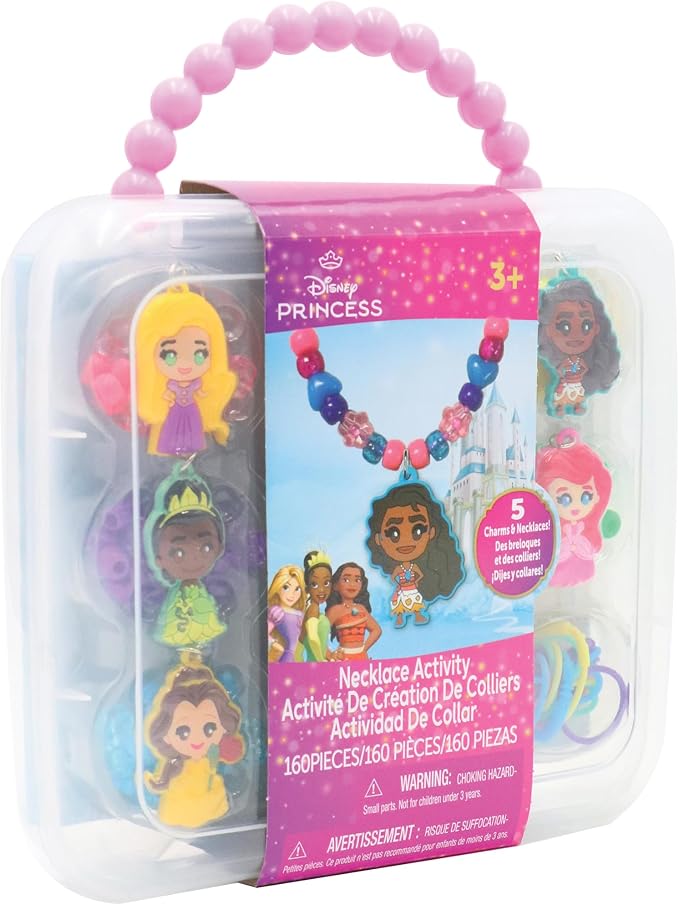 Disney Princess Necklace Activity Case – Jewelry Making Kit with Beads, Charms & Strings – Create Custom Princess Necklaces – Craft Gift for Girls Ages 3+ – Portable Storage Case Included | Craft Kit Includes Charms & Strings to Create 5 Custom Necklac...