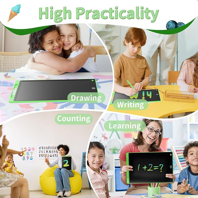 Genialba LCD Writing Board 10 Inches, Colourful Electronic Tablet, Portable Erasable Drawing Board, Graphic Tablet for Children's Games 3 4 5 6 7 Year Old Kid Boys Girls (Green)