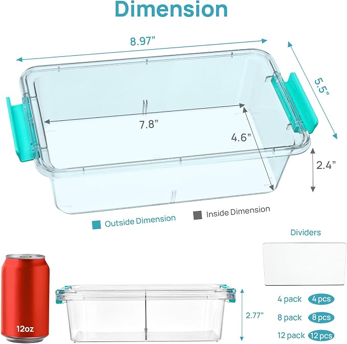 Vtopmart 1.5Qt Stackable Clear Pencil Box with Removable Divider, 8 Pack | Storage Containers for Pens, Pencils, Crayons,Craft, Sticker and Office Supplies, BPA-Free PET Plastic,Secure Side Latches