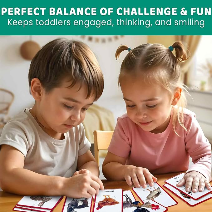 Puzzles for Kids Ages 2-4 - 16 Matching Kids Puzzles Ages 3-5 | 100% Self-Correcting Educational Puzzles with 16 Realistic Farm Animals - 32 Pieces Memory Matching Games for Boys and Girls