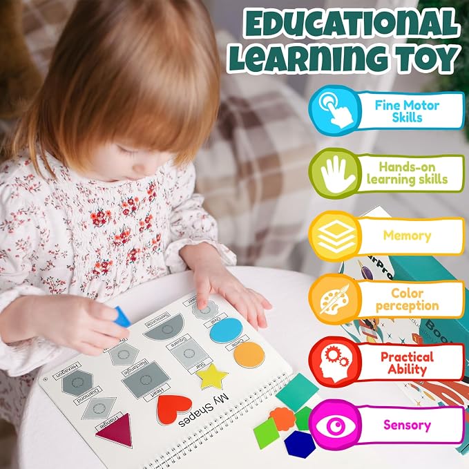 Montessori Busy Book for Toddlers Ages 3-6 | Preassembled Sensory Toy for Autism & Fine Motor Skills | Preschool Learning Activities Binder | Homeschool Supplies | Gift for 3+ Year Old Boys Girls