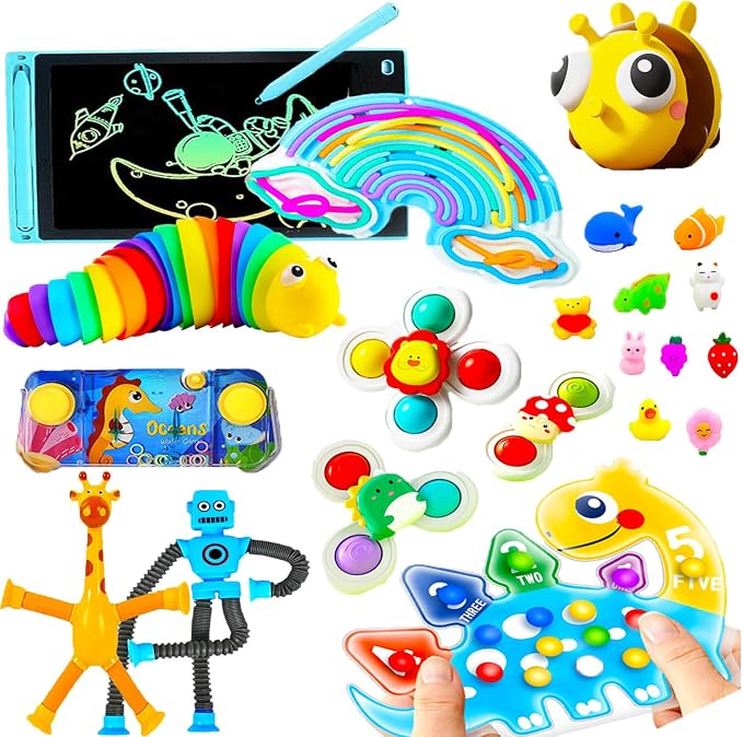 21 Pack Fidget Sensory Toys Set, Stress Relief Toys for Kids Ages 3-12 | Squishy fidget toys for stress relief, travel play, goodie bag stuffers, classroom prizes, party favors, ages 3-12