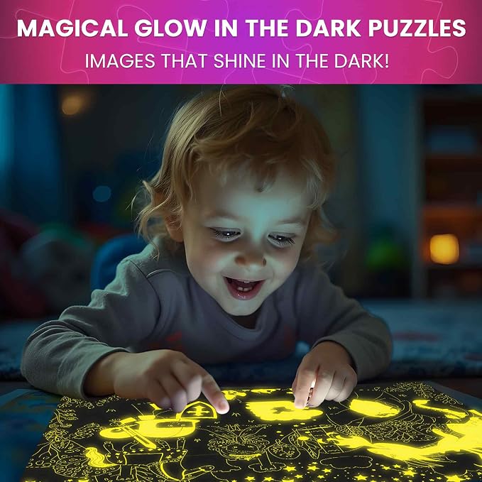 60 Piece Puzzles for Kids Ages 4-6 - 4 Unicorn Toddler Puzzles for Kids 4-8 | Glow in the Dark Puzzles with Mermaids and Fairy Tale - Fun Educational Toddler Game Toys Gift for Boys and Girls