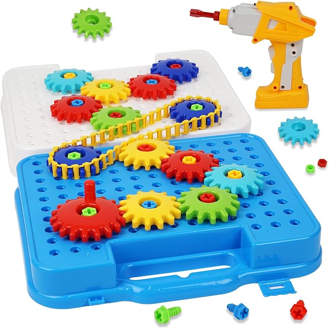 Gears toys for Kids Ages 4-8, STEM Educational Toys Gears Building Toy Set | 280PCS Electric drill toy; Engineering Building Blocks Learning Toy; Develop creativity & imagination; Gifts for Boys Girls
