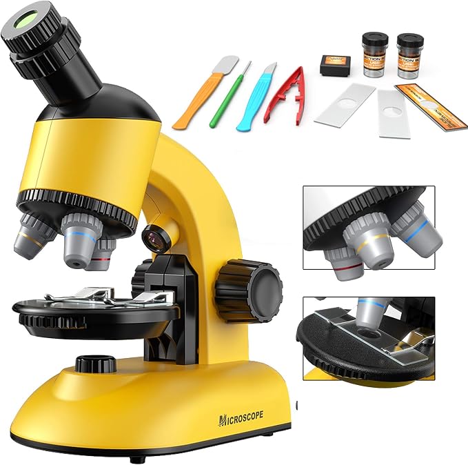 Microscope Kit for Kids - LED 40X-1200X Magnification Science Toy, Slides With Specimens, STEM Kit for Students