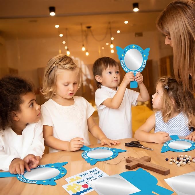 MotiMind 24 Sets This Is Who God Loves Mirror Craft Kits Engaging Religious Craft Activity Mirror Decorative Stickers DIY for Fun VBS Home Church Family Educational Projects Activities Events Creation