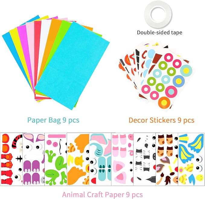 WATINC Hand Puppet Making Kit, Paper Sock Puppet Toys for Kids (Animals) | 9 Styles, Make Your Own Storytelling & Role Play Crafts, Creative Group Activity, Party Favors & Gifts for Kids Ages 4-8