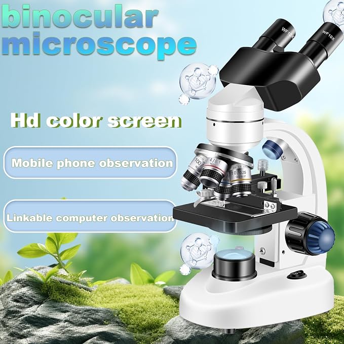 Microscope for Adults WF10x and WF25x eyepieces, 40X-2000X Magnification USB Camera, Microscope for Adults Suitable for Laboratory School (Binocular Microscope Without Gift Bag)