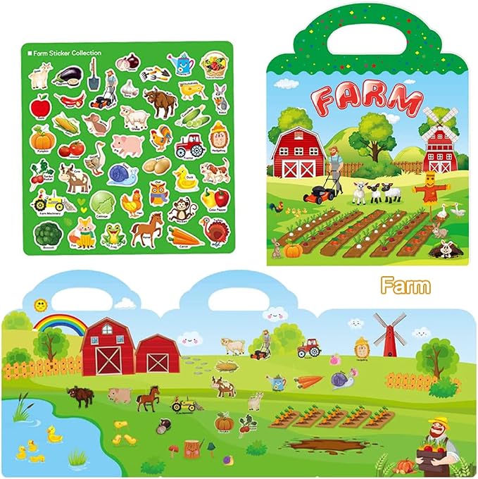 Reusable Sticker Books for Kids, 3 Sets Travel Removable Toddler Sticker Books for 3 4 5 Year Old Girls Boys Birthday Gifts Educational Learning Toys for Age 3-6 - Ocean & Zoo Animal, Farm