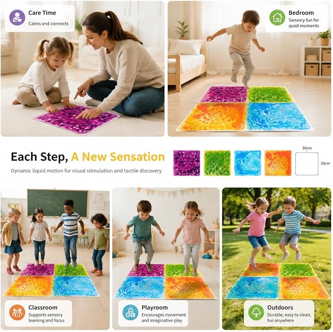 edusense 3D Liquid Motion Floor Tiles, 4 Tiles Set | Sensory Play Mats for Kids, Non-Slip Cushioned, Develops Motor Skills, Easy Store, Indoor/Outdoor Use