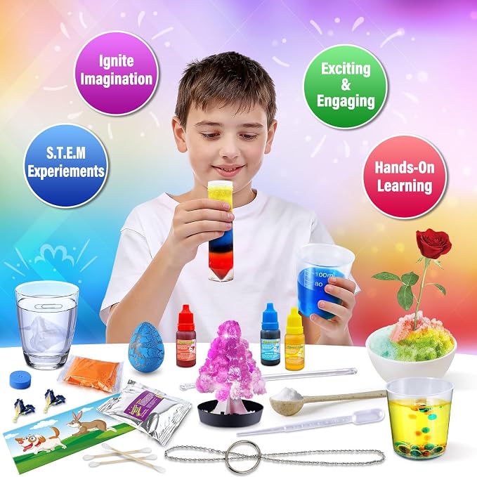 PATIFEED 50+ Lab Experiment Science Kit for Kids Chemistry Set S.T.E.M Toys | Magic, Volcano, Crystal Growing, Hands-On Activities, Birthday Gifts for Boys Girls