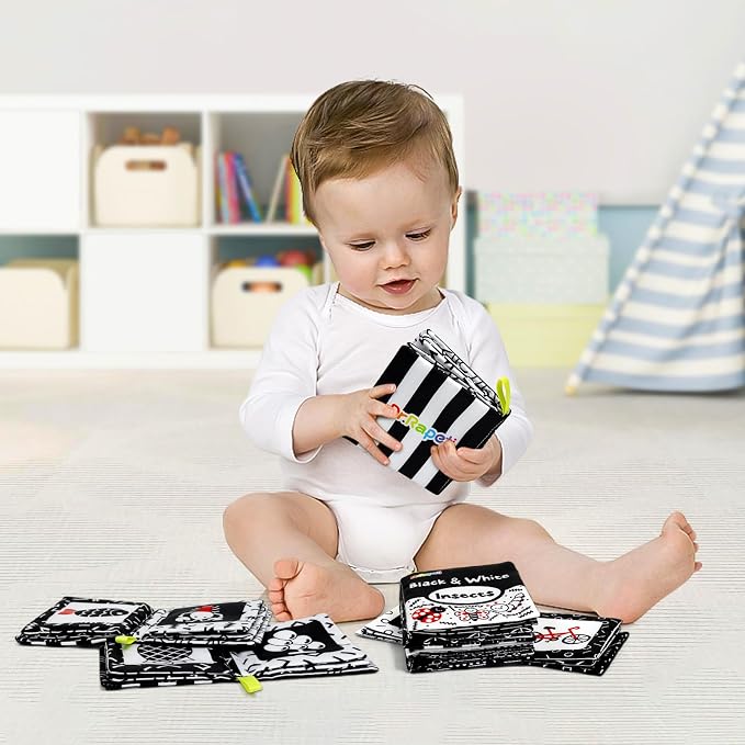 Dr.Rapeti 6 Pack Soft Books, High Contrast Cloth Book, Bath Book, Baby Book | Baby Shower Toy, Washable, Nontoxic, Educational Learning Toy, Sensory Book, Baby Soft Cloth Book, Crinkle Soft Book