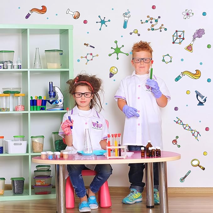 LHIUEM Science Biology Lab Backdrop Wall Decal Steam Bulletin Board Sticker | Science Education Wall Mural Decorations Funny Science Classroom Decor Scientific Method Poster for Kids Classroom Laboratory