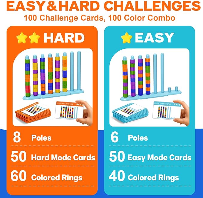 FLLOBE Color Challenge Game, Color Matching Puzzle Game for Family Game Night and Parties, Board Games for Kids 6-8-12 and Adults, Stacking Game Toys Gifts for Boy & Girl Birthday Christmas