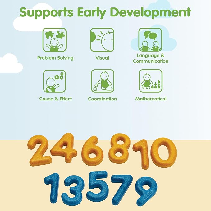PlanToys® Numbers & Symbols Wooden Learning Set for Kids Ages 3+ Montessori | numbers symbols learning set, montessori counting addition subtraction, early math toy, ages 3+ educational, preschool kids g
