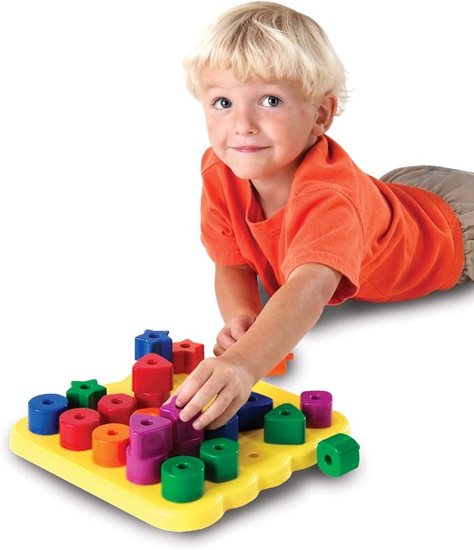 Learning Resources Stacking Shapes Pegboard, Toddler Activity,Fine Motor Toy, Gifts for Boys and Girls, 27 Piece Set, Ages 2+