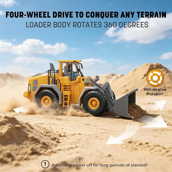 KIDMARKT Metal RC Wheel Loader Toy | 9-Channel Remote Control Construction Truck with Realistic Lights & Sounds, 1:20 Scale Rechargeable Vehicle for Boys Ages 3-12, STEM Engineering Gift for Kids 2026