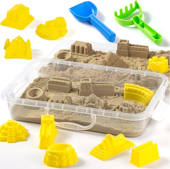 Construction Sensory Bin,Kinetic Sensory Sand Molds Kit | 10 Sand Castle Molds & 2.2 lb Sensory Sand - Sand Box for Toddlers Ages 3+, Educational & Creative