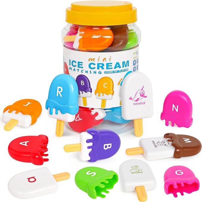 TSYAN Letters Matching Ice Cream Alphabet Learning Toys,Counting Animals and Color Sorting Set Preschool Learning Activities Stacking Toys,Upper & Lowercase ABC Game Fine Motor Toys Gift for Kids