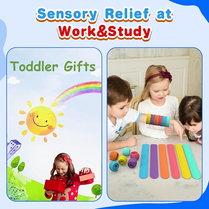 Easter Gifts for Kids 6Pc Fidget Popper Toys for Kids Sensory Strips Sensory Push and Popping Bubbles Montessori Busy Toy,Textured Suction Sensory Toys for with Autism, Pop for Classroom Gifts