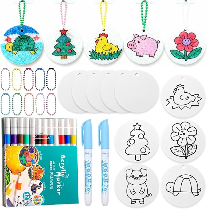 Magic Foam Texture Painting Kit - 3d Aqua Magic Puffs Art for Kids, 34 Pcs Magic Puffy Paint Kit with Foam Explosion Art Craft Papers, Kids Craft Gift for Girls & Boys Ages 4, 5, 6, 7, 8, 9, 10, 11