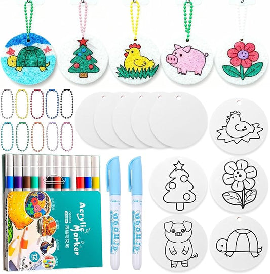 Magic Foam Texture Painting Kit - 3d Aqua Magic Puffs Art for Kids, 34 Pcs Magic Puffy Paint Kit with Foam Explosion Art Craft Papers, Kids Craft Gift for Girls & Boys Ages 4, 5, 6, 7, 8, 9, 10, 11