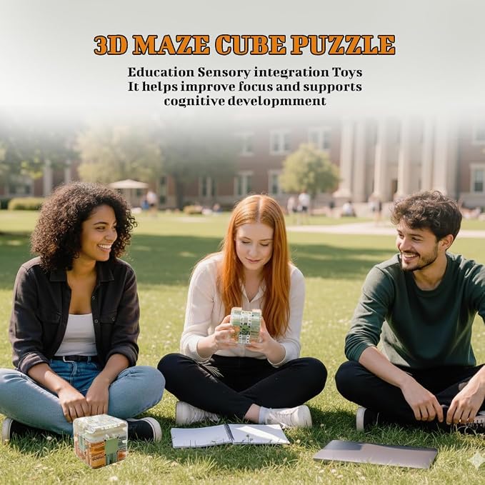 3D Maze Cube Puzzle with Steel Ball - Brain Teaser Game for Kids & Adults - Educational Handheld Maze Toy for Focus, Problem Solving & Stress Relief.