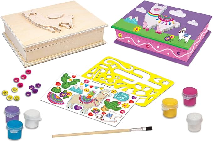 Masterpieces Craft Set - Llama Keepsake Box Classic Wood Paint Kit - Premium Quality Educational and Fun Activity for Kids and Families - Great Gift Idea for Holidays Birthdays and Everyday Use