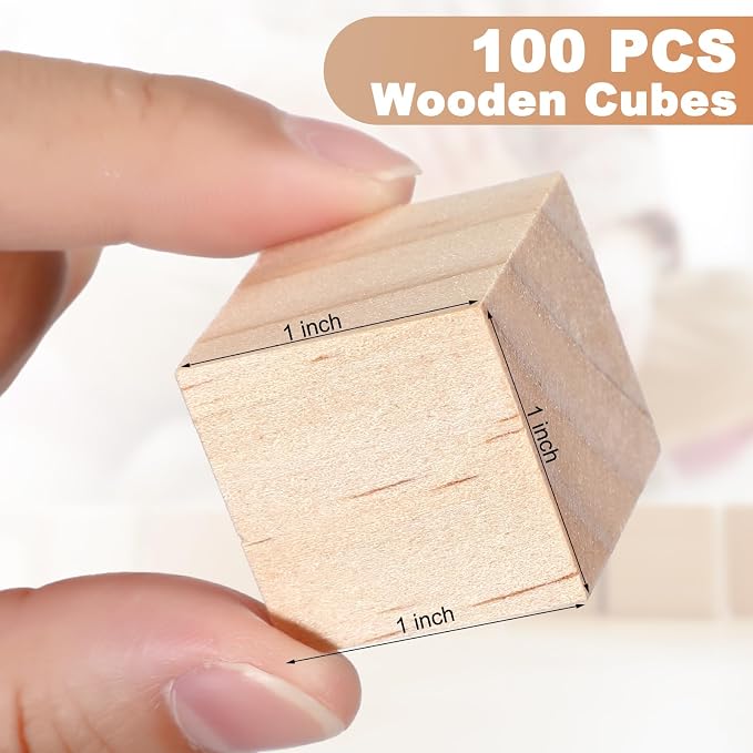 Barydat 100 Pcs 1 in Wooden Cubes, Unfinished Wooden Blocks for Crafting Natural Craft Wood Square Blank Cube for DIY Project Baby Showers
