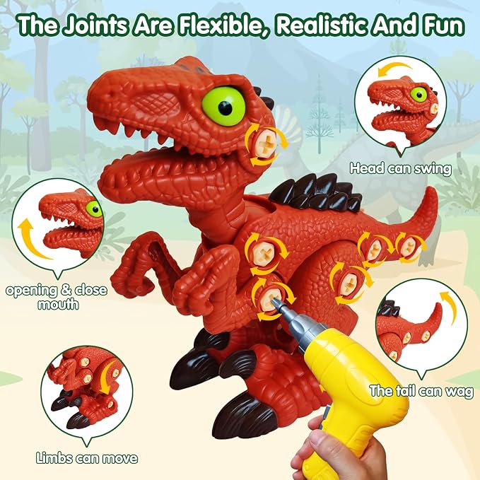Take Aprts Dinosaur Toys for Kids Age 3 4 5 6 7 Boys with Electric Drill & Play Mat STEM Toys DIY Learning Educational Toy Ideal Birthday Christmas Easter