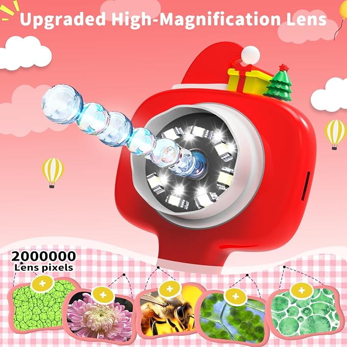 BLACKROOT Microscope for Kids, 2.4" Handheld Digital Pocket Microscope | STEM Educational Science Toys for Christmas Birthday Gifts for 3+ 4 5 6 7 8 9 10 11 12 Year Old Boys Girls, Red