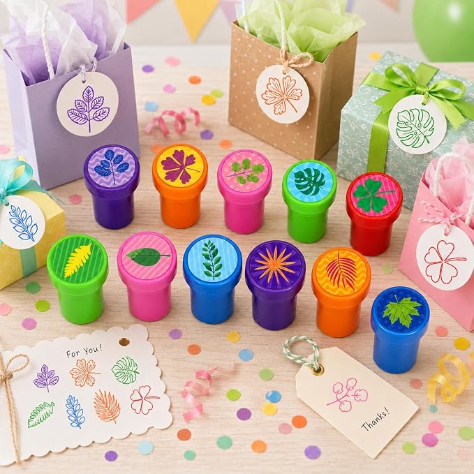 Cinrobiye 24 Pcs Nature Leaf Stampers for Kids, Pre-Inked Leaf Party Favor Set, Forest Theme Birthday Party Supplies, Classroom Rewards, Goody Bag Fillers, Piñata Fillers, Treasure Box Toys