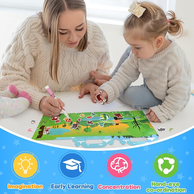 ASTARON 3 Pack Reusable Sticker Books for Toddlers,Educational Sensory Toy | Reusable Sticker,Waterproof Jelly Stickers, Portable Travel Toys,Educational Sensory Learning Toy,Gift for Boy Girl