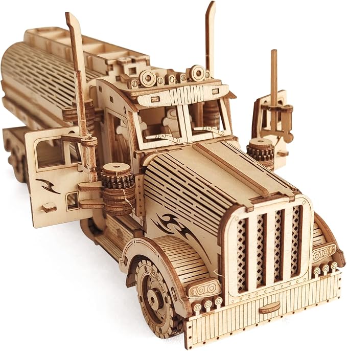 3D Wooden Tank Truck Puzzle, Wood Crafts DIY Assembly Mechanical Truck Model Kits, Wooden STEM Brain Teaser Puzzles, Christmas Birthday Gifts for Adults & Teens