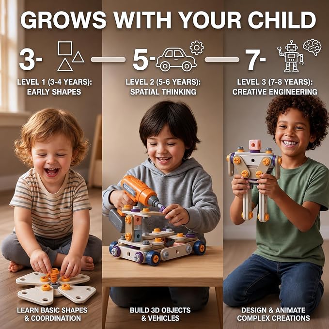 2026 New Kids Tool Set, 211 Pcs STEM Building Toys for Ages 3-8 | Tools for Kids, Toddler Tool Set, Building Toys for Kids Ages 4-8, Erector Sets for Kids Ages 4-8, Toy Building Sets